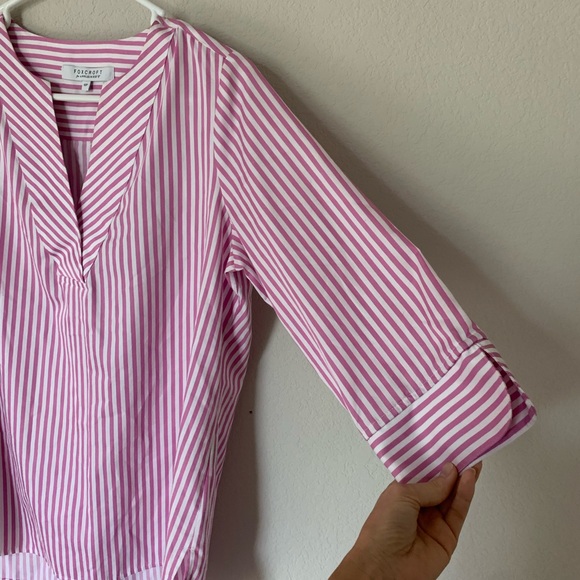 Foxcroft for Appleseed’s Sophia Stretch No Iron Stripe Popover Shirt - Picture 5 of 9